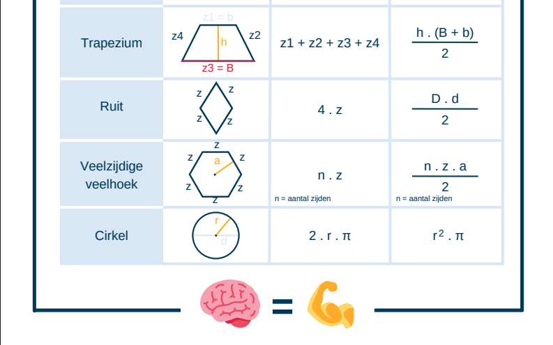 Schema: de oppervlakte en omtrek van vlakke figuren - Printklare ...